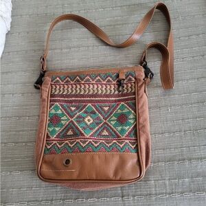 Myra Bag Tan and Multicolor Crossbody Bag Mantis Lines